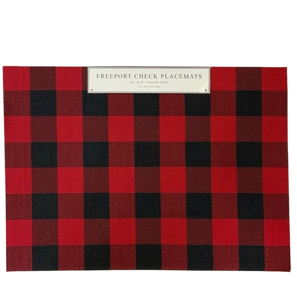 Benson Mills Placements Buffalo Check Plaid Reversible Woven Red Black Set of 4